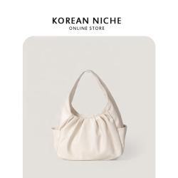 new trendy soft leather shoulder bag Pleated large capacity handbags Four seasons versatile hand bag for girls