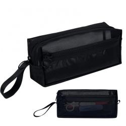 Gelory Black Large Capacity Transparent Mesh Zipper Large Pencil Case Pouch Custom Zip Mesh Makeup Pencil Bag