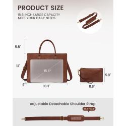 LOVEVOOK Vintage Leather Work Bag 15.6 in Laptop Tote Waterproof Computer Bag Business Office Briefcase Laptop Bag for Women