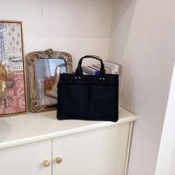Summer Women Canvas Bag Student Crossbody Fashion Hand Handle Single Shoulder Messenger Multi Pocket Large Capacity Tote Bag
