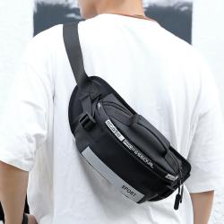 Fashion Reflective Nylon Crossbody Cashier Chest Bag Men Large Capacity Waist Bag