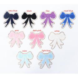 Wholesale Various Self Adhesive Customize Glitter Chenille Patches Flower Butterfly Bowknot Towelling Sticker Embroidery Patch