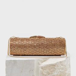 NEW Purse Metal Mesh Luxury Rhinestone Roll Gold Evening Crystal Clutch Bag