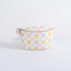 Keymay Custom All Over Printing Rainbow Checkered Belt Bag for Women Crossbody Waist Bag with Adjust Strap Stylish fanny pack