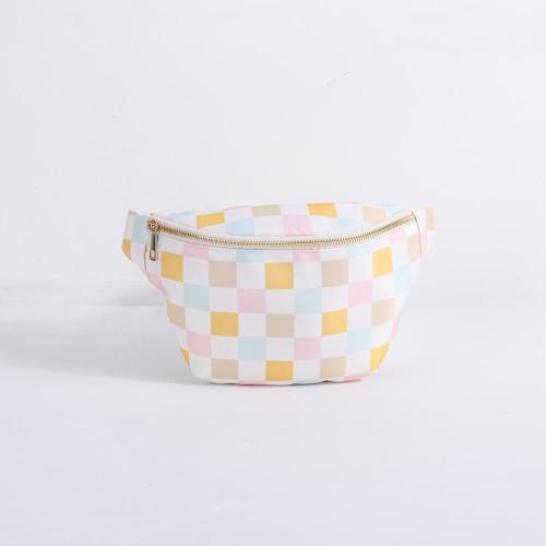 Keymay Custom All Over Printing Rainbow Checkered Belt Bag for Women Crossbody Waist Bag with Adjust Strap Stylish fanny pack