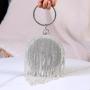 New metal box purse fashion handbags woman party wedding bag round luxury rhinestone tassels evening bag lady bags pochette femme