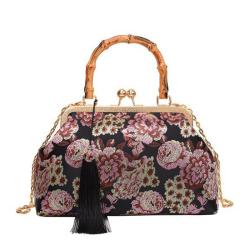 HR688 New Designed Dinner Clutch Handbag Fashion Flower Handheld Crossbody Bag Velvet Colored Bamboo Knot Tassel Decoration Bag