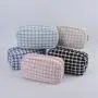 Keymay RTS Personalized Chenille Patches Cute Girls Tweed Plaid Checkered Zip Makeup Bag Toiletry Travel Bag Small Cosmetic Bag