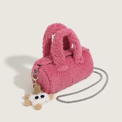 2024 Custom Faux Fur Barrel Bag Handbag For Women Ladies Charm Sherpa Purse