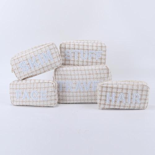 Keymay Custom Women Lady Girls Travel Zipper Makeup Pouch Quilted Tweed Plaid Organizer Checkered Cosmetic Bag