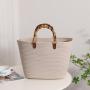 Striped Large Capacity Cotton Woven New Bamboo French Retro Straw Portable Beach Women'S Bag