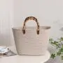 Striped Large Capacity Cotton Woven New Bamboo French Retro Straw Portable Beach Women'S Bag