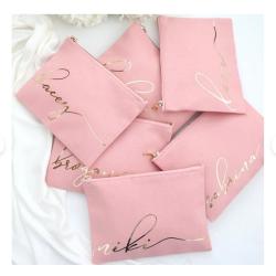 Custom Cosmetic Bag Best Friend Gift Bridesmaid Gift Makeup Brush Bag with custom gold zipper