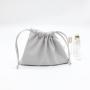 Custom Emboss Logo Gray Faux Leather Travel Cosmetic Dust Pouch High End Drawstring Pu Leather Gift Makeup Cosmetic Bag
