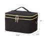 Double Layer Travel Makeup Bag with Strap Large Cosmetic Case Organizer Fits Bottles Vertically