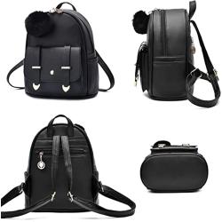 Fashion Mini Backpack Purse Pompom Ball PU Leather Backpack Shoulder Bag for Women
