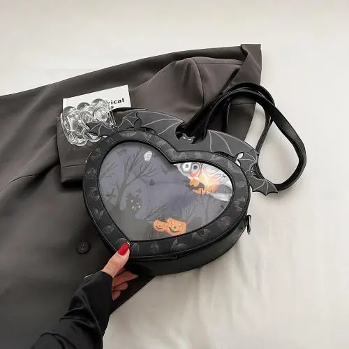 New Mini PU Color Contrast Niche Design Female Bag Custom Bat Shaped Ita Bag Love Convertible Backpack