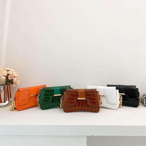Ins Popular Fashion Small Bag Female Personality Patent Leather Crocodile Print Acrylic Chain One Shoulder Underarm Bag Tide