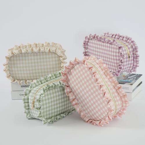 New Wholesale Checkered Plated edge Toilet Zipper Ruffled Hot Sale Plaid Preppy Cosmetic Bag Gingham Makeup Bags