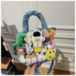 Wholesale Cartoon Fashion Handbag New Ladies Nylon Shoulder Bag Cute Astronaut Smiling Face Cross-body Bag