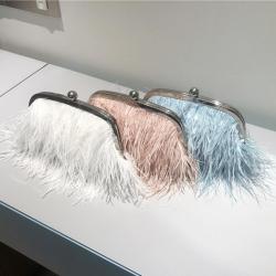 ZWY332 Wholesale Fashion Ladies Ostrich Fur Evening Bag Party Luxury Pearl Chain Shell Clutch Party Bar Shoulder Crossbody Bag