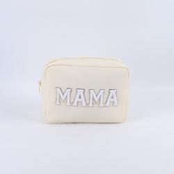 Custom Designer Embroidered Logo Makeup Bag Organizer Nylon Zipper Waterproof  Large Travel Mama Cosmetic Bag