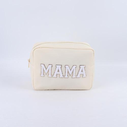 Custom Designer Embroidered Logo Makeup Bag Organizer Nylon Zipper Waterproof  Large Travel Mama Cosmetic Bag