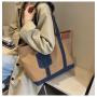 HR721 Women's Tote Bag Contrast Patchwork Canvas Pocket Fashion Underarm Bag Comfortable Shoulder Girl Vacation Shopping Bag