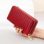 ZR573 Women's Wallet Long Handbag PU Double-layer Zipper Coins Wallet Purse Girl Stylish Weave Mobile Phone Bag Card Holder