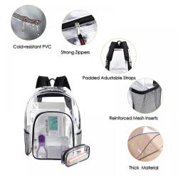 Customized Logo Heavy Duty PVC Transparent Backpack with Reinforced Strap Clear Bookbags for School College
