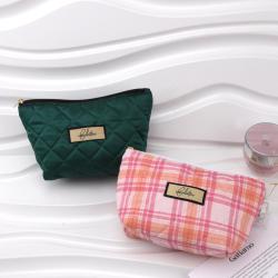 Custom Label Colorful Velvet Zipper Cosmetic Bag Skincare Product Cotton Makeup Cosmetic Pouch