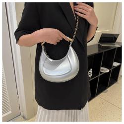 HR475 Women Bags Fashion Minimalist Temperament Commuting Solid Color Handbag PU New Moon Shape One Shoulder Crossbody Bag