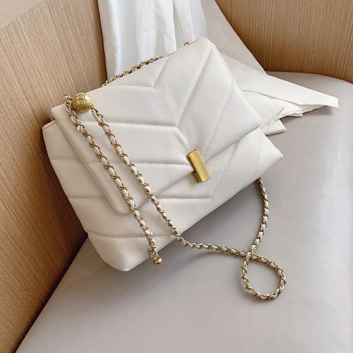 Luxury Lady Designer Bags Fashion  Pure Color Pu Leather Flap Messenger Wholesale Trendy Purses Tote  Chains Shoulder Bag