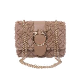 ZR021 Deer Women's Bag New Fashion Girl Simple Chain One Shoulder Lamb Chain Plush Small Square Bag Female Elegant Crossbody Bag