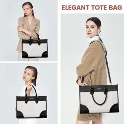 LOVEVOOK 15.6 In Canvas PU Leather Work Bag 2pc/set Waterproof Briefcase Laptop Office Work Tote Shoulder Handbag Bag for Women