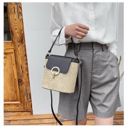 2024 New Lockbuckle Grass Woven Bags for Women Casual Simple Handbag Bucket Bag Elegant and Simple Single Shoulder Crossbody Bag
