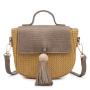 Cross-border Agitation Retro Women Knit Tassel Zipper & Hasp Handbags China PU Lady Bags Girl Pure Color Button Bucket Handbag