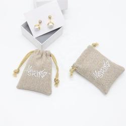 Recycled Natural Hessian Burlap Christmas Gift Coffee Dust Jute Pouch Brown Gray Sack Jute Drawstring Bag
