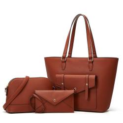 2024 Wholesale 3 Pieces Set Vegan Leather Tote Bag Handbag With Women Fashion Purse