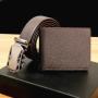 Custom Classical Vegan Leather Wallet Belt Set Man PU Leather Wallets Automatic Buckle Belts Gift Sets For Men