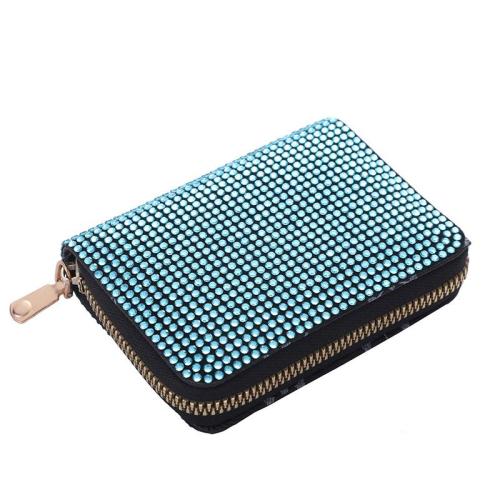 ZR217 New Diamond Zippered Wallet Small Ins European and American Women's Short Card Bag Luxury Multiple Card Slots