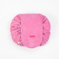 Customised Cosmetic Bag Large Capacity Flannel Lazy Make Up Pouches Foldable Drawstring Makeup Bag