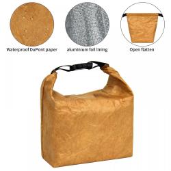Custom Print Logo Brown Reusable Insulated Food Thermal  Aluminum Foil Dupont Tyvek Kraft Paper Lunch Cooler Bag With Handle