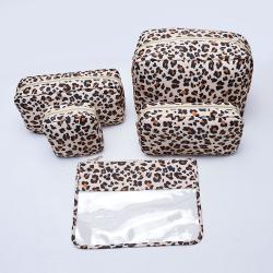Keymay RTS Stock Low Moq 4 Sizes Cute Fashion Waterproof Nylon Leopard Cheetah Print Bag Makeup Brush Bag Washbag Cosmetics Bag