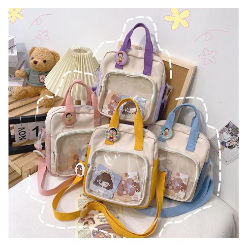 Custom Tote bag canvas with transparent window PVC decorative zipper single shoulder oblique span niche plus logo