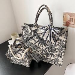 New niche embroidered cotton linen handbag with large capacity canvas shoulder bag