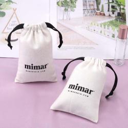 Custom Logo Printed Brush Canvas Jewelry Packaging Pouch Luxury Soft Drawstring Cotton Gift Jewelry Dust Bag