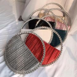 2024  New Diamond Circular Round Handle Rhinestone Dinner Clutch Half Moon Handbag evening bags women handbags ladies for women