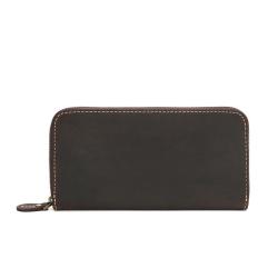 ZF258 Men Long Soft First Layer Cowhide Money Clip Zipper  Pockets Checkbook Cover Slim Card Holder Simple Coin Wallet