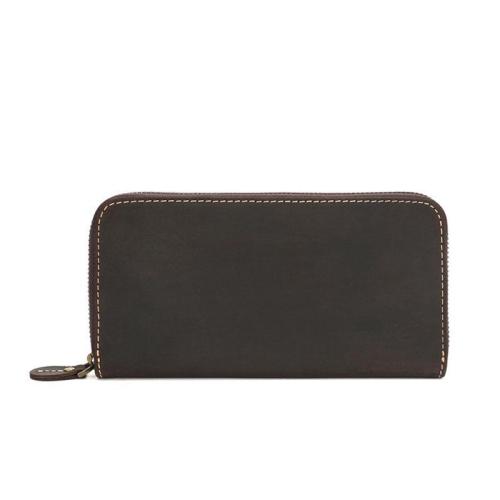 ZF258 Men Long Soft First Layer Cowhide Money Clip Zipper  Pockets Checkbook Cover Slim Card Holder Simple Coin Wallet